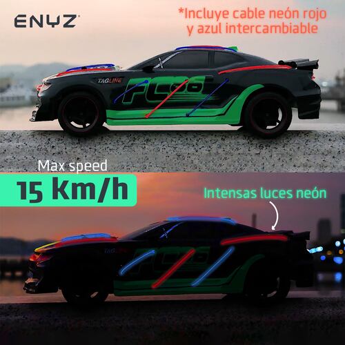 Carro a control remoto con luces de neon auto RC Racing car carreras RC 15 km h escala 1:12 con batería recargable.