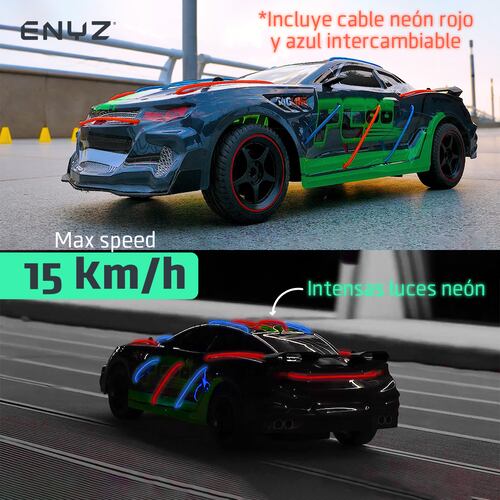Carro a control remoto con luces de neon auto RC Racing car carreras RC 15 km h escala 1:12 con batería recargable.