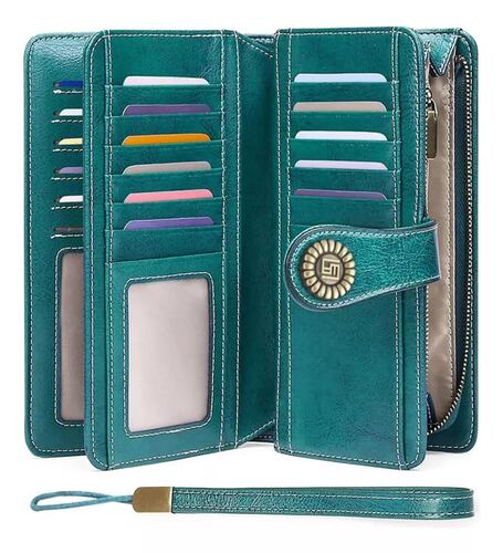 Cartera Para Mujer Gran Capacidad,billetera Con Bloqueo Rfid color AZUL PETRÓLEO.