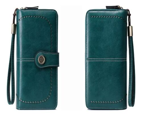 Cartera Para Mujer Gran Capacidad,billetera Con Bloqueo Rfid color AZUL PETRÓLEO.