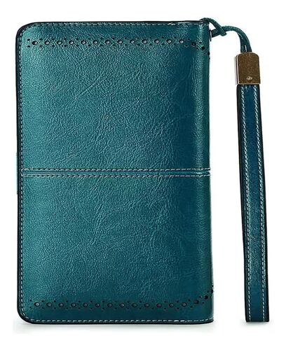 Cartera Para Mujer Gran Capacidad,billetera Con Bloqueo Rfid color AZUL PETRÓLEO.