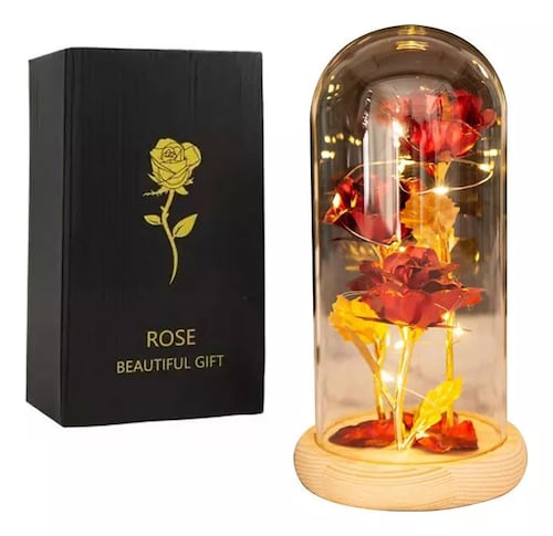 Flores Artificiales Rosa Eterna Hoja Oro Regalos Para Mujer.