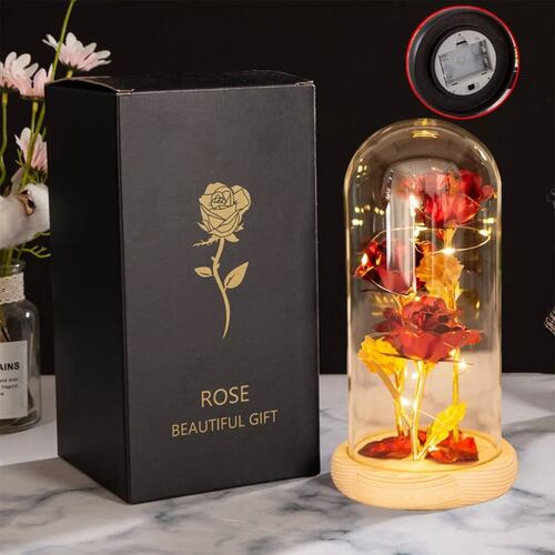 Flores Artificiales Rosa Eterna Hoja Oro Regalos Para Mujer.