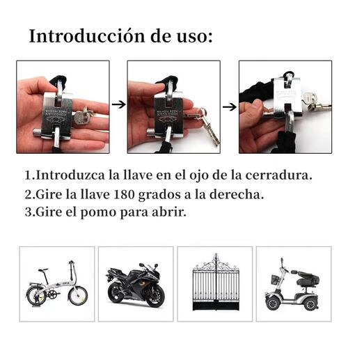 Candado De Cadena Para Motocicleta Y Bicicleta 1,2 M