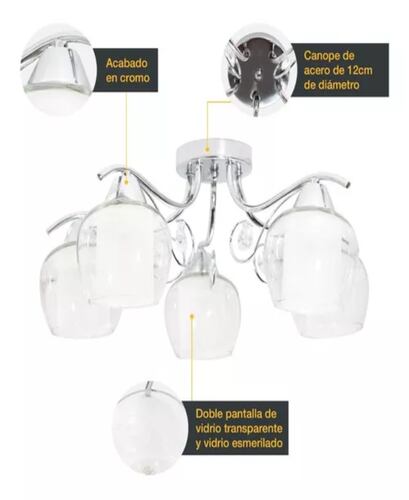 Lámpara De Techo Modern Luxe Plateada E14 40w 5 Luces Color Blanco Agregar a favoritos