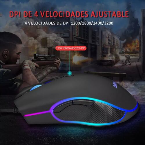 Mouse De Juego Rgb Mouse Gamer Alambrico Usb Dpi 3200 Negro