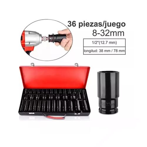 Juego De Dados De Impacto De 1/2 Pulgada 8-32 Mm, 35 Piezas.