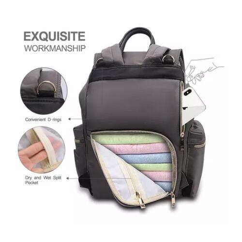 Mama Mochila Pañalera Termica Modernas Para Bebe  GRIS