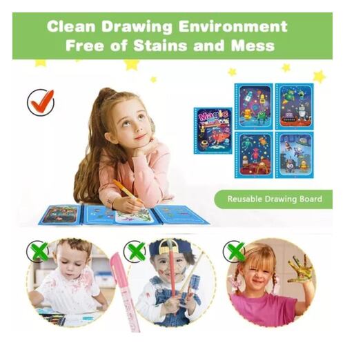 Libro Pizarra Reutilizable Para Pintar – 14 Páginas, 12 Rotuladores, Borrable, Para Niños De 2 A 6 Años, Regalo Educativo