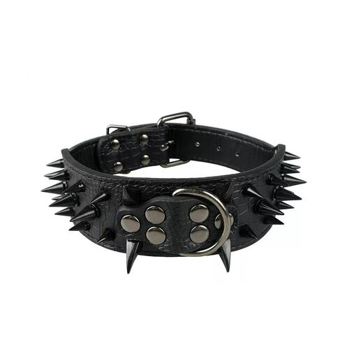 Collar Para Perro Con Picos De Metal Cuero Con Estilo. Negro L