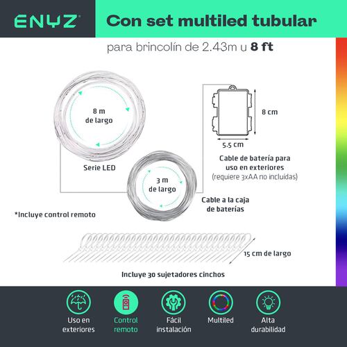 Trampolín Brincolín Premium 8 ft 2.43m Con Luces LED Tubular Reforzado Uso Rudo Jardín exteriores, restaurantes y negocios Tumbling Trampoline Outdoor Indoor.