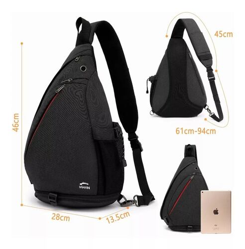Pechera Mochila Impermeable Multifunción Cruzada Hombro Color Negro Diseño de la tela Liso.
