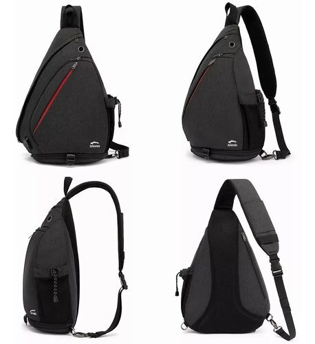 Pechera Mochila Impermeable Multifunción Cruzada Hombro Color Negro Diseño de la tela Liso.