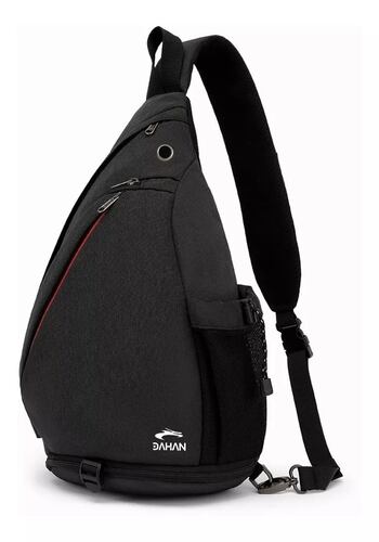 Pechera Mochila Impermeable Multifunción Cruzada Hombro Color Negro Diseño de la tela Liso.