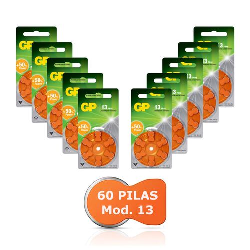 60 Pilas Auditiva GP BATTERIES Mod 13 Zinc Aire 1.45v