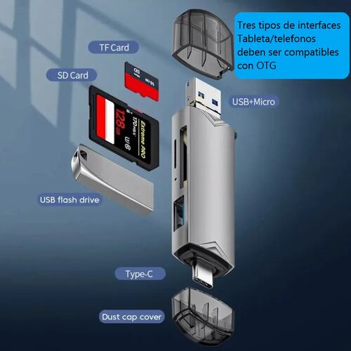 Lector de tarjetas multifunción 6 en 1 Usb 3.0 disco U tipo C Micro Usb Flash Sd adaptador teléfono