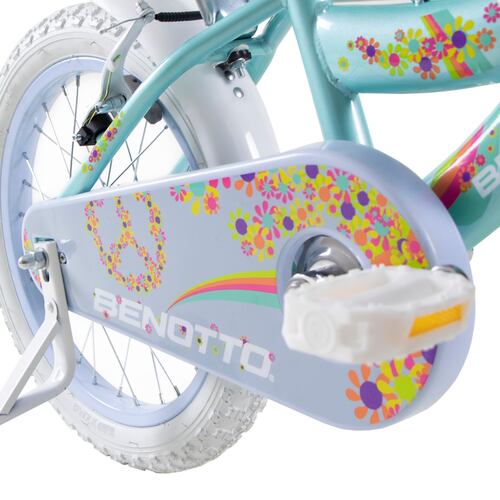 Bicicleta Niña Aqua Claro Lila BMX Flower Power R16 1V Ruedas Laterales Benotto