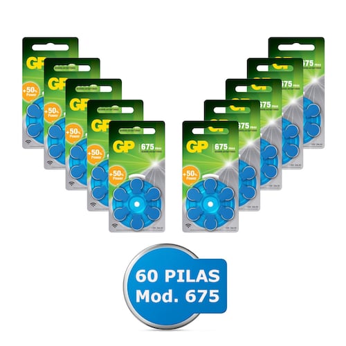 60 Pilas Auditiva GP BATTERIES Mod 675 Zinc Aire 1.45v
