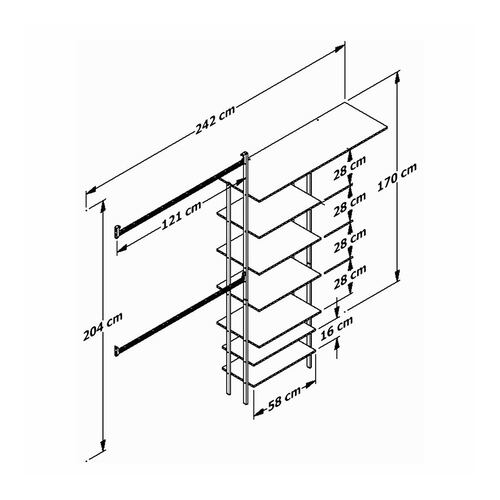 Closet Armario Organizador 7 entrepaños y 3 percheros Playcon Color Tzalam.
