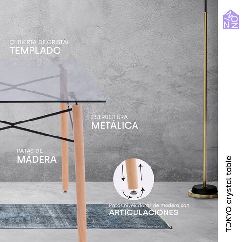 NINON HOME Mesa Comedor Vidrio Templado Minimalista | 6 Personas | Interior hogar | Exterior Jardin.