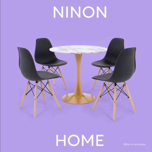 NINON HOME Praga Mesa Estilo marmoleado Redonda | Dorado/Blanco | Hogar y Jardin |