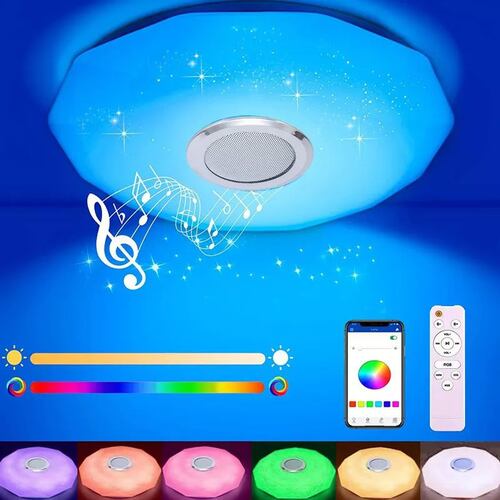 Lámpara De Techo Led Rgb 36 W Y 30cm Con Altavoces Bluetooth