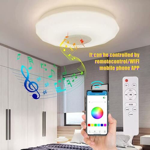 Lámpara De Techo Led Rgb 36 W Y 30cm Con Altavoces Bluetooth