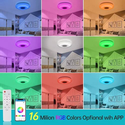 Lámpara De Techo Led Rgb 36 W Y 30cm Con Altavoces Bluetooth