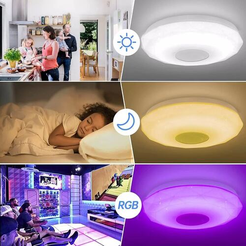 Lámpara De Techo Led Rgb 36 W Y 30cm Con Altavoces Bluetooth