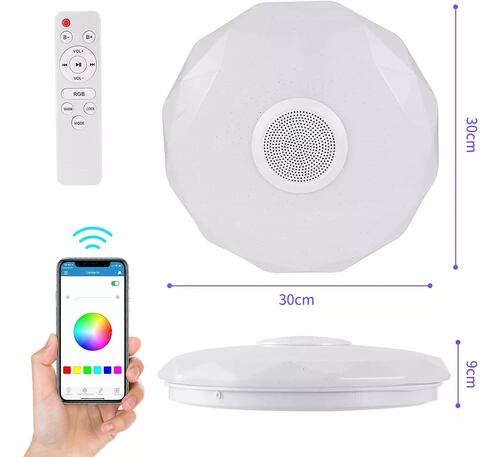 Lámpara De Techo Led Rgb 36 W Y 30cm Con Altavoces Bluetooth