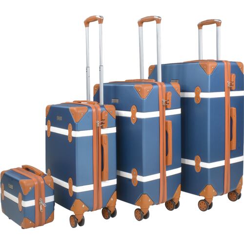 Set Maletas Viaje Vintage 4 Ruedas Resistentes Retro Tipo Baul Azul 4 pz.
