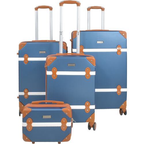 Set Maletas Viaje Vintage 4 Ruedas Resistentes Retro Tipo Baul Azul 4 pz.
