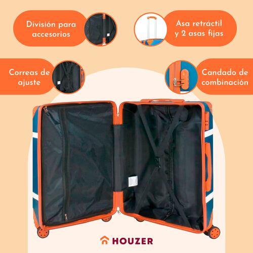 Set Maletas Viaje Vintage 4 Ruedas Resistentes Retro Tipo Baul Azul 4 pz.