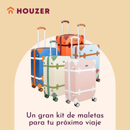 Set Maletas Viaje Vintage 4 Ruedas Resistentes Retro Tipo Baul Azul 4 pz.