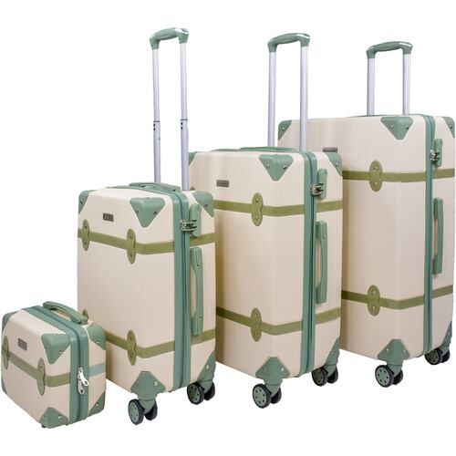 Set Maletas Viaje Vintage 4 Ruedas Resistentes Retro Tipo Baul Beige 4 pz.