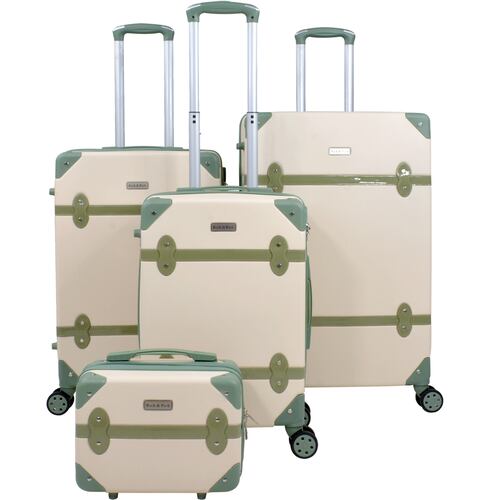 Set Maletas Viaje Vintage 4 Ruedas Resistentes Retro Tipo Baul Beige 4 pz.
