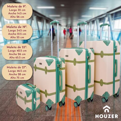 Set Maletas Viaje Vintage 4 Ruedas Resistentes Retro Tipo Baul Beige 4 pz.