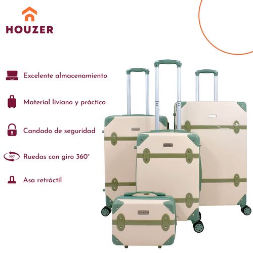 Set Maletas Viaje Vintage 4 Ruedas Resistentes Retro Tipo Baul Beige 4 pz.