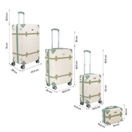 Set Maletas Viaje Vintage 4 Ruedas Resistentes Retro Tipo Baul Beige 4 pz.