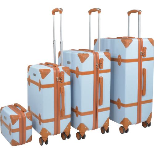 Set Maletas Viaje Vintage 4 Ruedas Resistentes Retro Tipo Baul Azul Cielo 4 pz.
