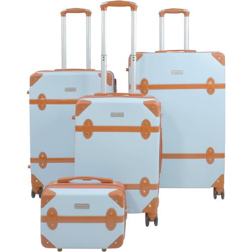 Set Maletas Viaje Vintage 4 Ruedas Resistentes Retro Tipo Baul Azul Cielo 4 pz.