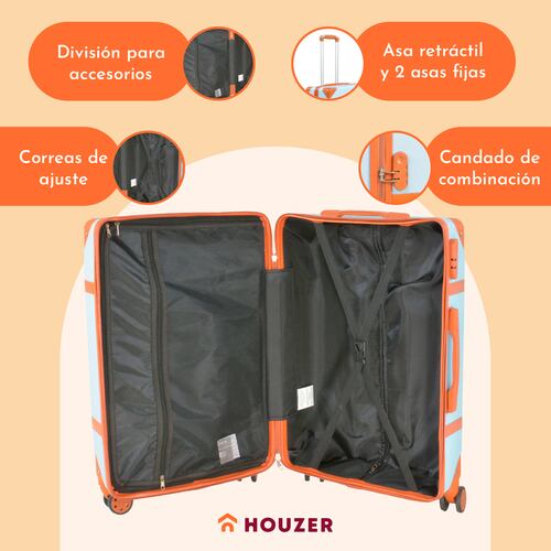 Set Maletas Viaje Vintage 4 Ruedas Resistentes Retro Tipo Baul Azul Cielo 4 pz.