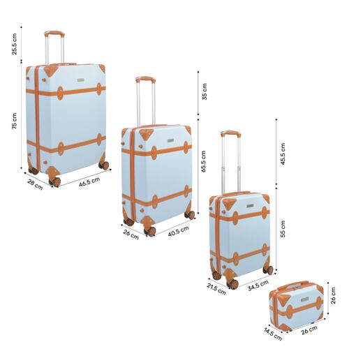Set Maletas Viaje Vintage 4 Ruedas Resistentes Retro Tipo Baul Azul Cielo 4 pz.