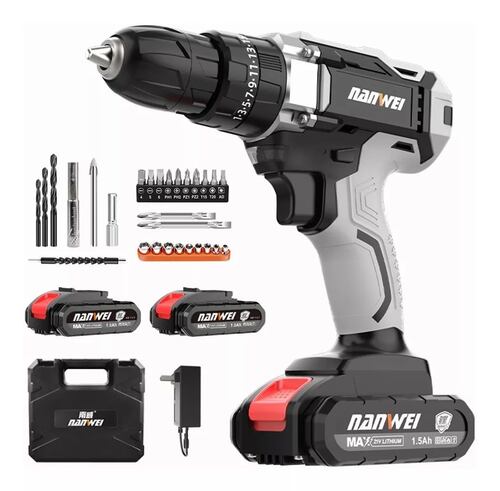 Taladro Atornillador Inalámbrico Nanwei 2batería D Litio 21v Color Gris.