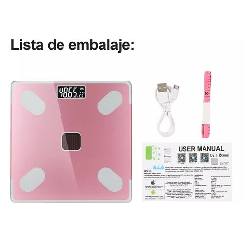 Báscula Digital Inteligente Escala De Grasa Corporal Solar Rosa