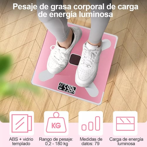 Báscula Digital Inteligente Escala De Grasa Corporal Solar Rosa