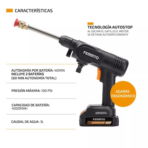 Hidrolavadora Electrica Hidro Portatil Pistola Lavado Presion Inalambrica 8000 mAh