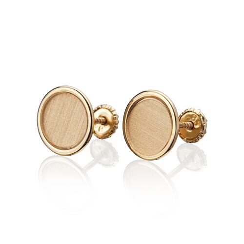 Aretes de oro 14k GIALLO Broquel Sol dorado amanecer de oro amarillo brillante y mate