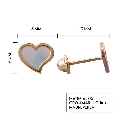 Aretes de oro 14k GIALLO Broquel Corazón nube de oro amarillo brillante y madre perla