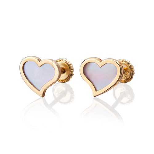 Aretes de oro 14k GIALLO Broquel Corazón nube de oro amarillo brillante y madre perla